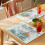 Set van 4 placemats met turquoise konijn en tulp. 4