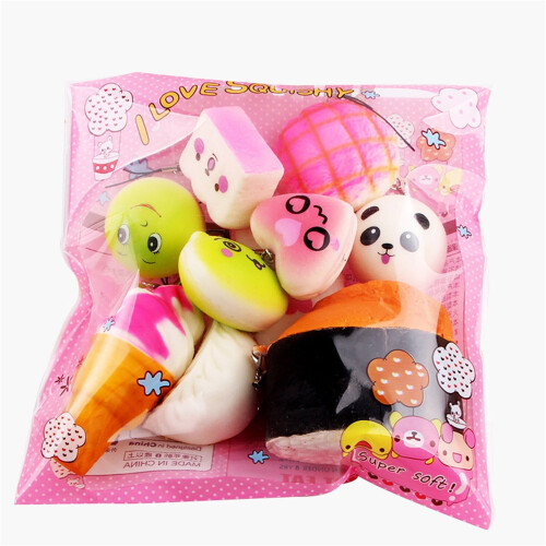 Σετ παιχνιδιών Kawaii Squishy Bread 10 τεμαχίων - Μπρελόκ για ανακούφιση από το στρες που 1