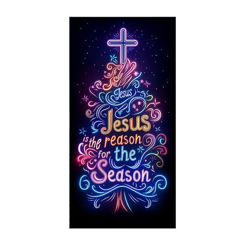 Capa de porta com cruz de Jesus de 70,8 x 35,4 polegadas – Estandarte de Natal "Jesus é a Razão", decoração natalina para ambientes internos e 1