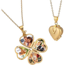 Personalized Love Heart Locket Necklace – Holds 4 Photos, Brass Vintage Pendant, DIY Photo Locket Charm Kit