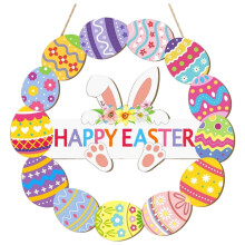 Happy Easter Decorations Sign,Bunny Eggs Wood Wreath for Front Door Porch Window Wall Hanging Decor,Green Spring Decoration for the Home(White)