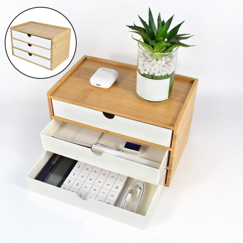 Bamboo Desktop Storage Drawer Scissors Supplies Premium for Study Bathroom white white three layer 1