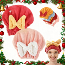 QIANJIA 2PCS Microfiber Hair Drying Caps, Quick-Drying Towel Wrap for Women – Compatible with Christmas & Party Favors (Pink+Blue)