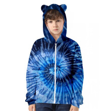 Sweat à capuche enfant à oreilles de chat, imprimé tie-dye 3D, fermeture éclair, pour garçon et fille, Z04 Bleu foncé, 4-5 ans