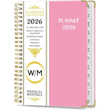 2026A5Planner (15,5 x 21,5 cm) – Månedlig og ugentlig kalender for januar-december, lærer-/elevkalender med faner, indvendig lomme, dobbelt