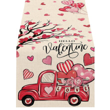 Tischläufer zum Valentinstag, 33 x 180 cm, Wassermelonenrot, Herzmuster, Tischdekoration für romantisches Ambiente, Wassermelonenrot