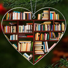 Adorno de libro, adornos de libros para el árbol de Navidad, adorno de corazón para amantes de los libros, ratón de biblioteca, bibliotecaria,
