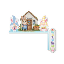 Letra decorativa de madera para Pascua con conejito, adorno colorido para la esquina de la puerta, letrero para la puerta principal de