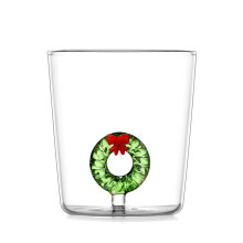 Mug multifonctionnel en verre pour les fêtes, motif couronne de Noël 3D, capacité 350/400 ml, idéal pour les réunions de famille.