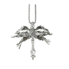 2025 Vintage Holy Angel 6-Winged Cross Pendant Necklace – Personalized Punk Amulet Jewelry Gift, Compatible with Men's Fashion