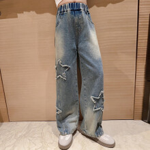 Girl Pants,Pants Girls Elastic Waist Wide Leg Jeans Casual Loose Trousers with Pockets,School Kids Clothes,Z07 Blue,12-14 Years