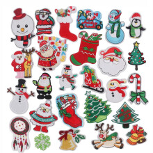 26Pc Christmas Embroidered Fabric Stickers – Reindeer, Santa, Mask Designs for Clothing, Office & Crafts – Multi-color