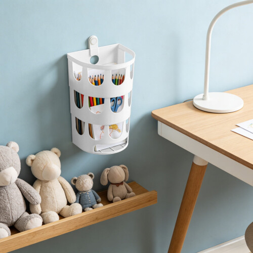 Panier de rangement mural sans perçage, panier creux (blanc) 2