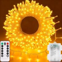 Battery-Powered Christmas String Lights, 33ft 100 LED Warm White Fairy Lights with Remote, Dimmable & Timer – Compatible with Indoor/Outdoor Decor