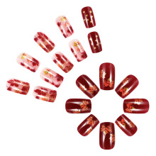 24 stuks herfst esdoornbladeren Thanksgiving plaknagels korte vierkante nepnagels voor een elegante look