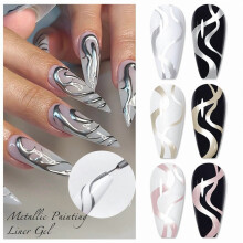 Gel delineador metálico para unhas, fórmula suave para design e decoração de unhas com linhas finas.