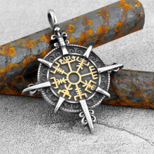 Viking Compass Necklace for Men & Women – Gold or Silver Plated Stainless Steel Vegvisir Pendant, Hypoallergenic, Fade-Resistant Gift