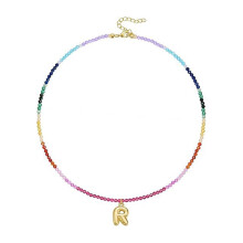 Regenbogen-Edelstein-Buchstabenkette, 14 Karat vergoldet, verstellbar