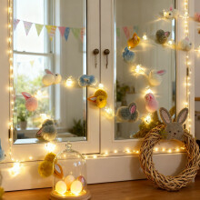 Paashaas-ei LED-hanglichtsnoer 220 cm, met afstandsbediening, werkt op batterijen/USB, warm wit – Paasdecoratie voor thuis & cadeau