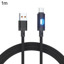 Cabo de carregamento Tipo C com indicador LED, carregamento rápido de 60 W, cabo de dados trançado de 2 m, luz ambiente RGB integrada, compatível