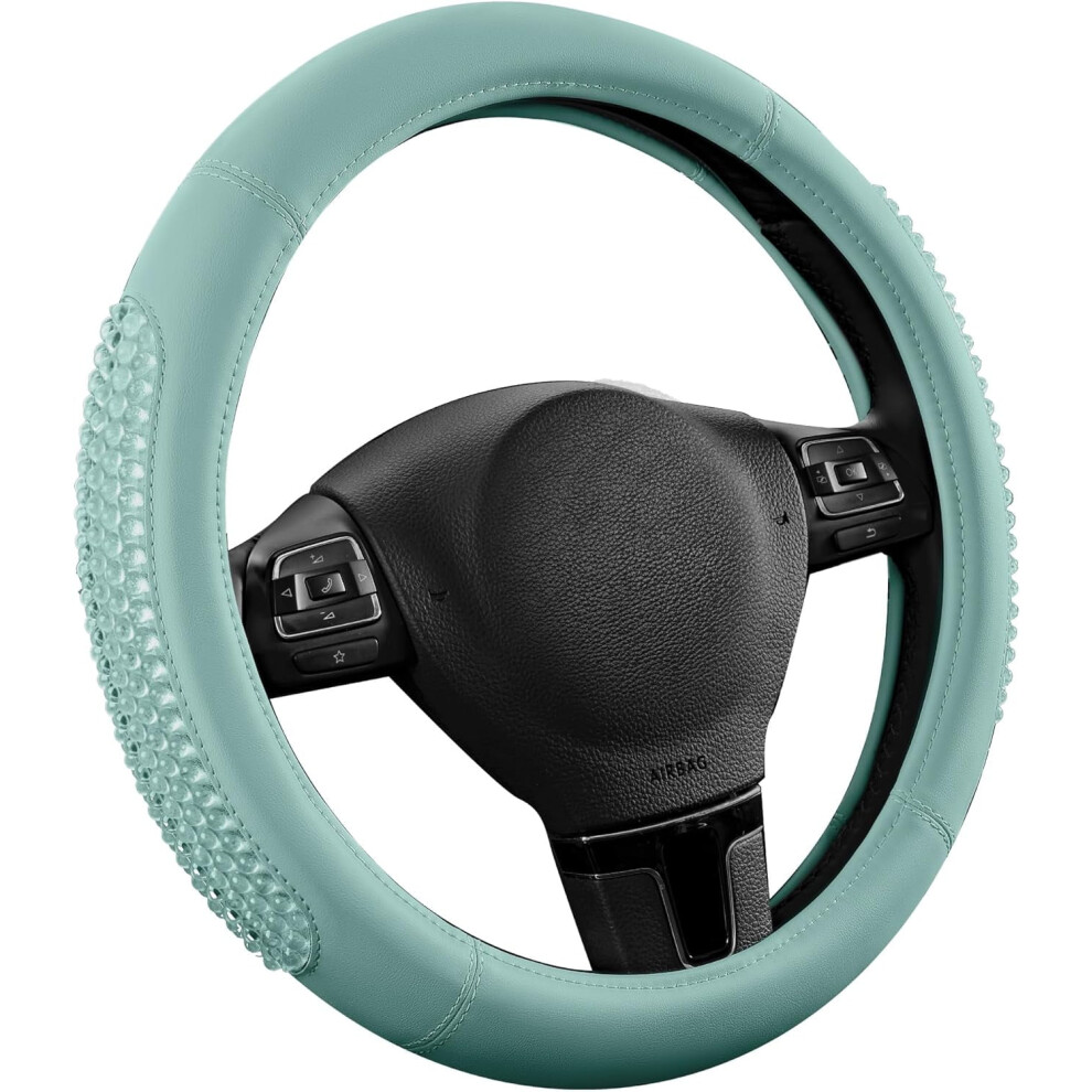 Gel Particles Steering Wheel Cover, Mint Luxury Leather, Universal Fit 14.5"-15.5", Anti-Slip, Compatible With Most Cars 9402001123909