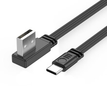 Cabo de dados USB para Tipo C, carregamento de 2A, sincronização de dados de alta velocidade de 480 Mbps, flexível (90) e com conectores retos.