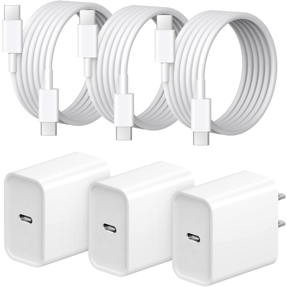Fast Charging 20W Usb-C Wall Charger 3-Pack + 6Ft Cables, Compatible With Iphone 16/15/15 Pro Max, Ipad Pro & Airpods 9555307527114