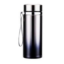Bouteille d'eau isotherme Ă double paroi en acier inoxydable (1000 ml), pour boissons chaudes et froides, avec gobelet et cordelette.
