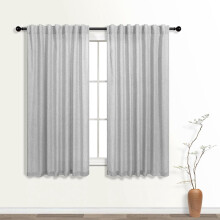 -45 Inch Length Short Sheer Curtains for Kitchen & Bathroom Window, Grey Modern Linen Small Curtains for Bedroom, Wide 52 x 45 in Long, Light Gray