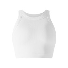 Sömlös fluorescerande sport-bh för kvinnor – Yoga-crop med högt stöd, halvfast kupa, ärmlös, vit