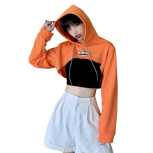 Långärmad tröja med crop top, tröjor med huvtröja, crop top, söt cut-out-tröja för kvinnor, hiphop-kläder
