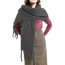 Cachecol feminino com franjas grossas, xale de inverno em cor sólida, cachecol grosso e grande, acessório de outono/inverno, cachecol e capa macios
