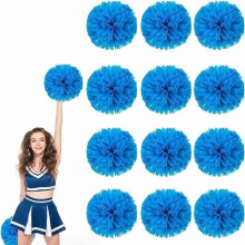 12pcs 10" Metallic Foil Cheer Poms with Handle & Flowers – Compatible with Cheerleading, Dance, Sports & Parties