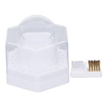 24‑Hole Nail Drill Bit Stand & Cleaning Brush Case – Dust‑Proof Storage, Dual‑Use Brushes, All‑in‑One Nail Care Organizer, White