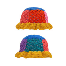 Seductiva Bucket Hats Gehaakte Bucket Hat voor Dames Gebreide Muts Handgemaakte Opvouwbare Slappe Strandhoed Modieuze Schattige Gestreepte Bloemen