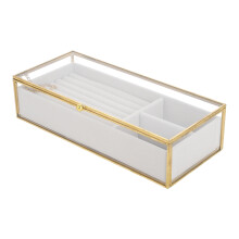 Caja de joyería vintage de cristal y terciopelo dorado para guardar recuerdos (1 juego)