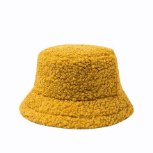Winter bucket hat voor dames, behaaglijk, met fleece gevoerd, winddicht, outdoor pet in vintage cloche-stijl, zacht thermisch geel.