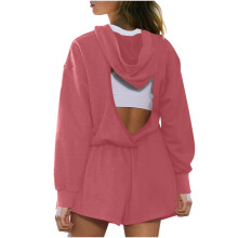 Lightweight Hot Pink Hooded Jumpsuit with Back Cut-Out, Solid Color Casual Athletic One-Piece Outfit – 2XL, Compatible with Active Lifestyle