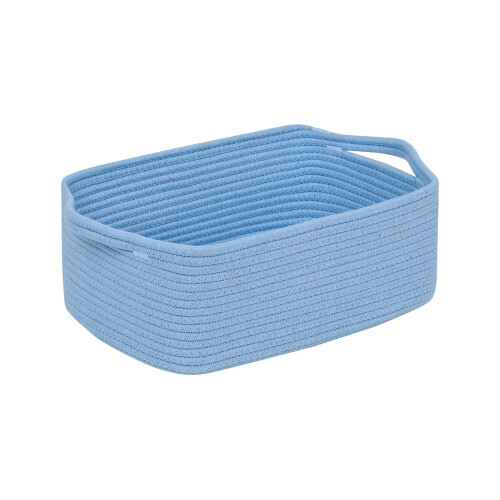 Caixa organizadora em corda de algodão trançado azul, 33 x 22 x 13 cm (13 x 8,6 x 5,1 polegadas).