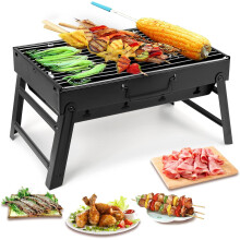 Barbecue à charbon portable pour le camping, les pique-niques et les activités de plein air – 43 x 29,5 x 6,5 cm, fumoir de table, compatible