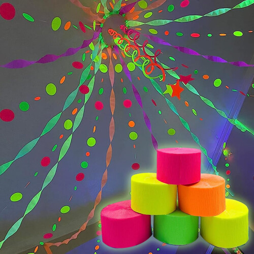 Selvlysende neonkreppapir-slyngler, 8 ruller 2