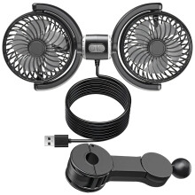 Dual USB Car Fan for Backseat, 3-Speed, 360 Rotatable, Quiet, Compatible with Cars, Trucks, Autos