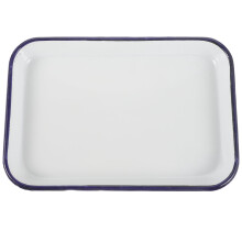 White & Black Enamel Serving Pan, Porcelain-Steel, Oven-to-Table, Camping/Farmhouse Use, 12.2"x8.27"x1.18"