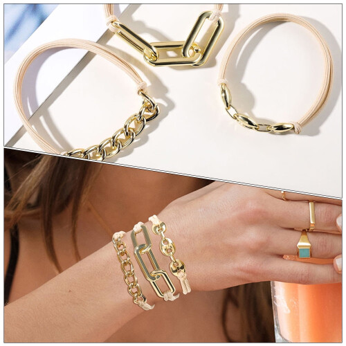 Conjunto de 3 pulseiras de cabelo douradas circulares para meninas. 2