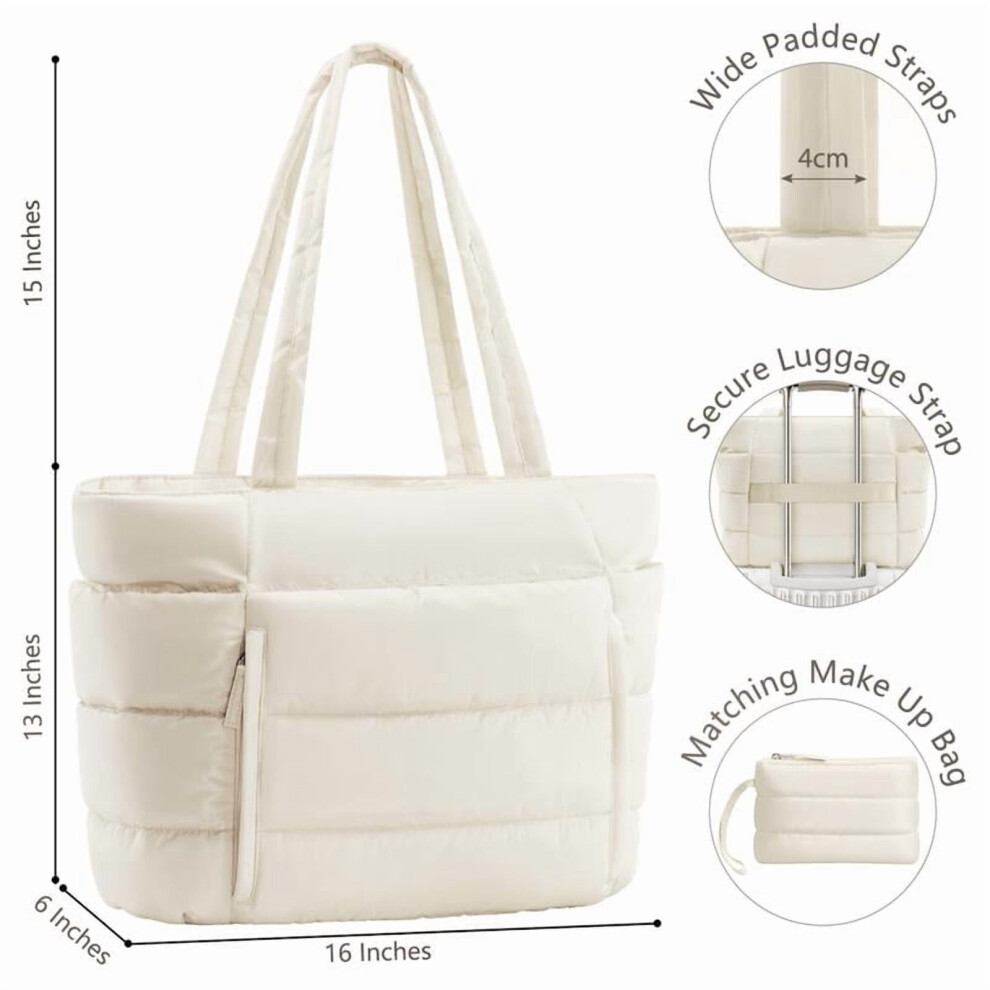 Puffer Tote Bag for Women â Large Lightweight Laptop & Makeup Tote, Quilted Shoulder Bag with Zipper, Gifts for Teacher/Nurse â Compatible with