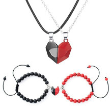 HeroNeo 4Pieces/Set Heart Magnetic Couple Bracelet Relationship Matching Chain Necklace Muiltcolor Adjustable Jewelry Gift