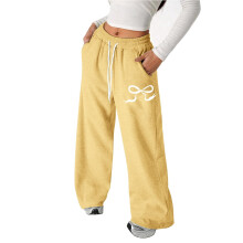 Girl Pants,Joggers Girls Bow Drawstring Lightweight Straight Leg Comfortable for Relaxation,School Kids Clothes,Z02 Yellow,10-11 Years
