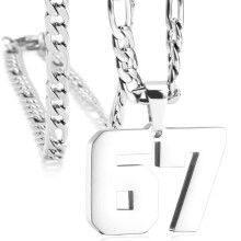 67 Necklace for Men & Women, Stainless Steel Chunky Number Pendant Chain - Inspirational Sports Jewelry Gift for Basketball Soccer Baseball Team Fans