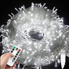 5M 50LED Remote+USB Fairy Lights, Waterproof Clear Wire, Indoor/Outdoor Christmas Tree Decor, Compatible with USB power
