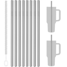 12" Stainless Steel Straws 8-Pack, Reusable for 40oz Tumblers, with Cleaning Brush, BPA-Free, Compatible with Smoothies/Shakes/Cocktails